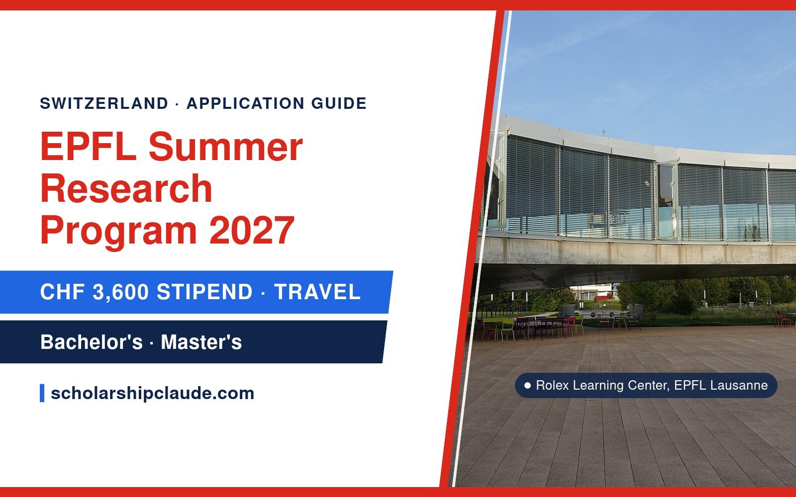 EPFL Summer Research Program 2027: Eligibility, CHF 3,600 Stipend, Essays and How to Apply